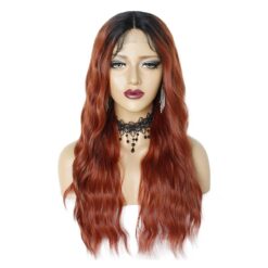 Long Wave Dark Red Hair Lace Synthetic Wig Handmade Crossdresser Wigs Joelle 4