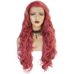 Long Wave Matte Red Hair Lace Synthetic Wig Handmade Crossdresser Wigs Aria 1