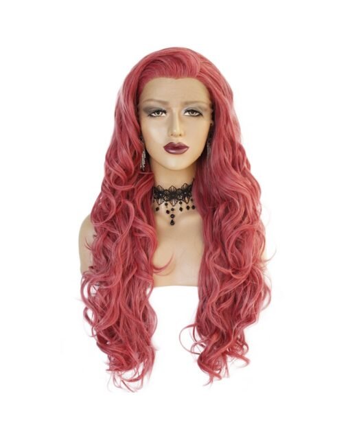 Long Wave Matte Red Hair Lace Synthetic Wig Handmade Crossdresser Wigs Aria 1