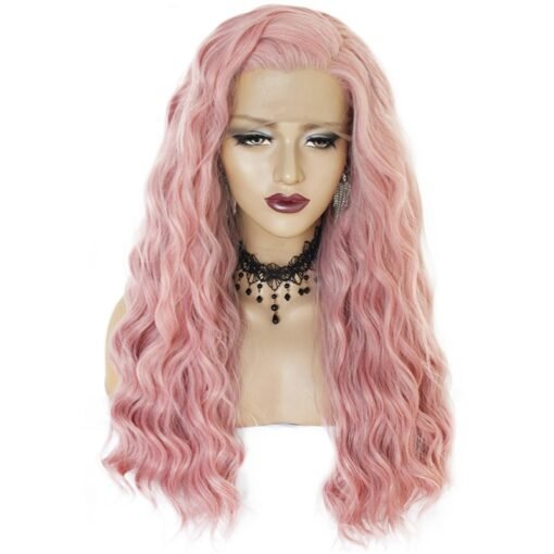 Long Wave Pink Hair Lace Synthetic Wig Handmade Crossdresser Wigs Cady 4