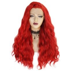 Long Wave Red Hair Lace Synthetic Wig Handmade Crossdresser Wigs Linda 4