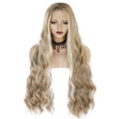 Long Wave Blonde Hair Lace Synthetic Wig Handmade Crossdresser Wigs Kyle 5