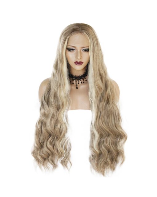 Long Wave Blonde Hair Lace Synthetic Wig Handmade Crossdresser Wigs Kyle 5