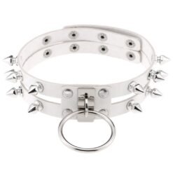 Double Spike O-Ring Choker Necklace White