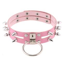 Double Spike O-Ring Choker Necklace Light Pink