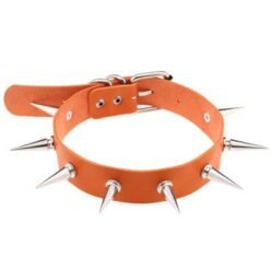 Orange PU Spiked Choker Necklace