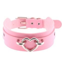 Heart Choker Necklace Light Pink and Silver