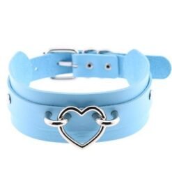 Heart Choker Necklace Light Blue and Silver