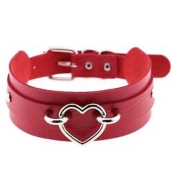 Heart Choker Necklace Red & Silver