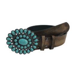 Turquoise Western Style Belt - Distressed Brown Leather