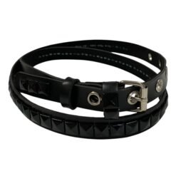Thin Studded Belt Black– Pleather with Silver Buckle