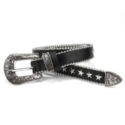 Western Belt with Star Rivets Black – Cowboy-Inspired Accessory