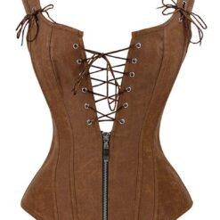 Strappy Crossdresser Corset With Zip Tan