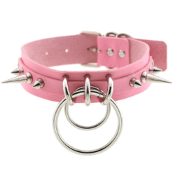 Goth Spiked Choker Necklace with Ring Light Pink