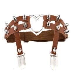PU Brown Leather Spike Heart Garter-One Size