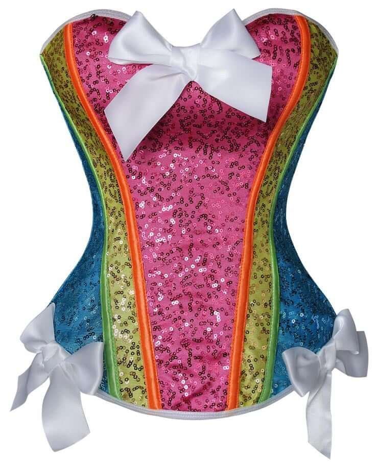 Sequin Crossdresser Corset with Blue Stretch Back Panel