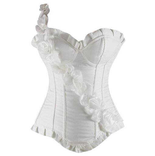Floral Strap Overbust Crossdresser Corset White
