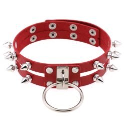 Double Spike O-Ring Choker Necklace Red